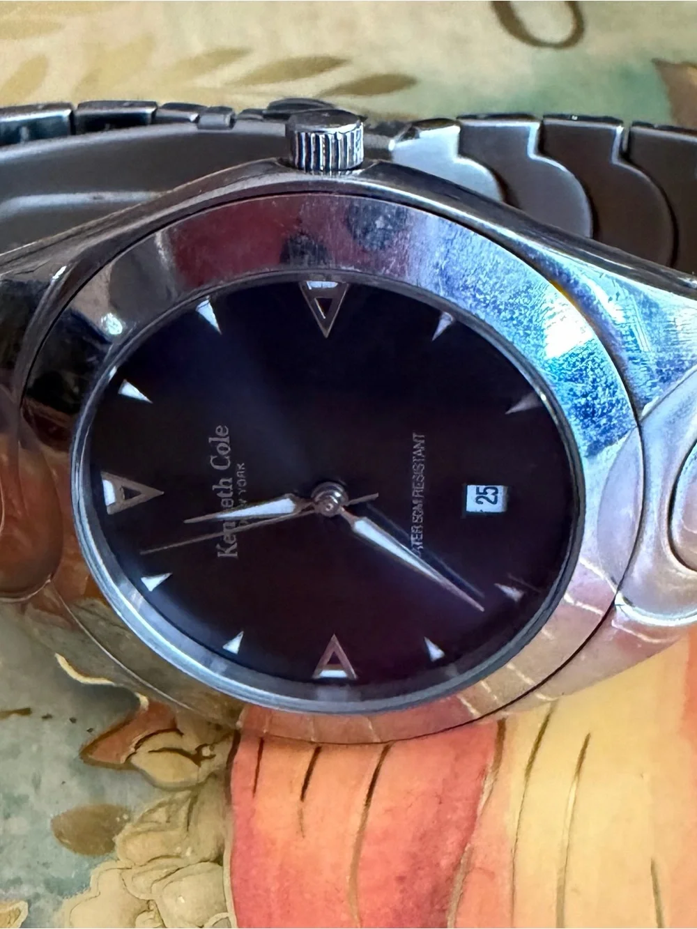 Kenneth Cole Silver Stainless Steel Watch with Black Dial (battery not included)